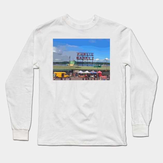 Pikes Place Market Long Sleeve T-Shirt by WelshDesigns